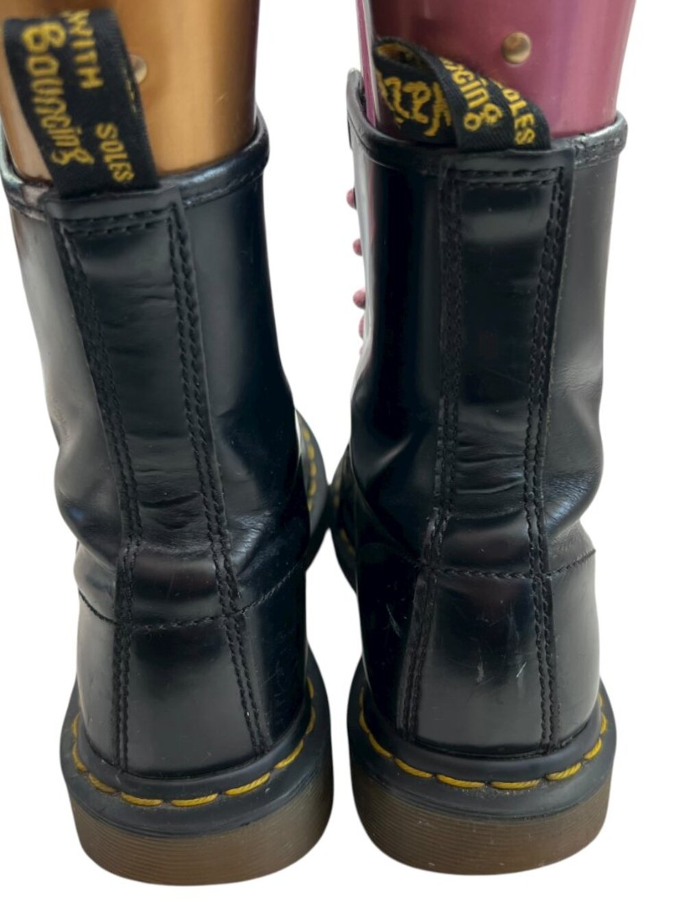 Dr Martens boots 1460 smooth black leather pink laces womens 6 combat docs - Picture 4 of 15